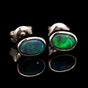 Sterling Silver Blue Green Black Opal Earrings
