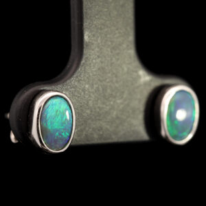 Sterling Silver Blue Green Black Opal Earrings