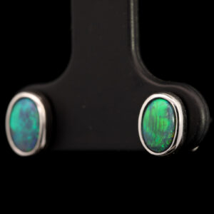Sterling Silver Blue Green Black Opal Earrings