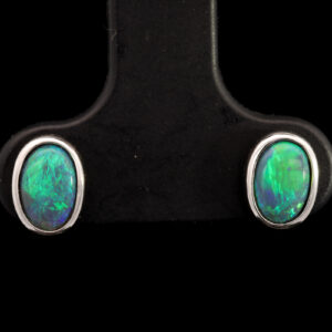 Sterling Silver Blue Green Black Opal Earrings