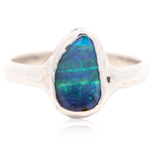 Sterling Silver Blue Green Purple Solid Australian Boulder Opal Ring