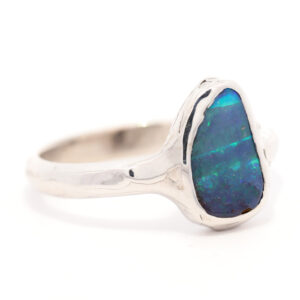 Sterling Silver Blue Green Purple Solid Australian Boulder Opal Ring