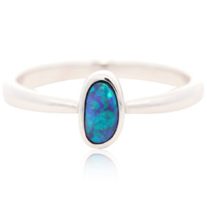 Sterling Silver Blue Green Black Opal Ring