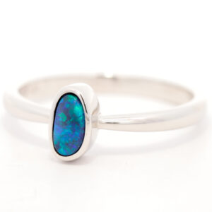 Sterling Silver Blue Green Black Opal Ring
