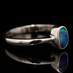 Sterling Silver Blue Green Black Opal Ring