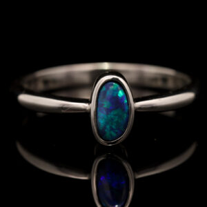 Sterling Silver Blue Green Black Opal Ring