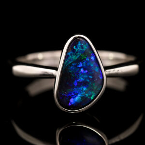 Sterling Silver Blue Green Solid Australian Boulder Opal Ring