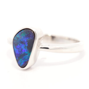 Sterling Silver Blue Green Solid Australian Boulder Opal Ring