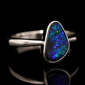 Sterling Silver Blue Green Solid Australian Boulder Opal Ring