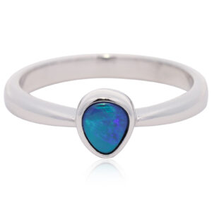 Sterling Silver Blue Green Black Opal Ring