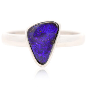 Sterling Silver Blue Purple Solid Australian Boulder Opal Ring
