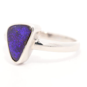 Sterling Silver Blue Purple Solid Australian Boulder Opal Ring