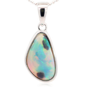 Sterling Silver Blue Green Black Opal Pendant