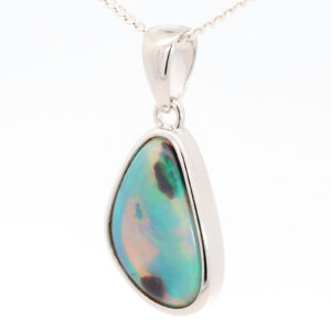 Sterling Silver Blue Green Black Opal Pendant