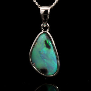 Sterling Silver Blue Green Black Opal Pendant