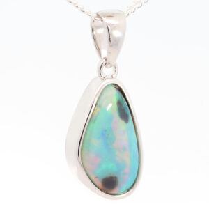 Sterling Silver Blue Green Black Opal Pendant