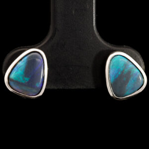 Sterling Silver Blue Green Purple Solid Australian Black Opal Earrings