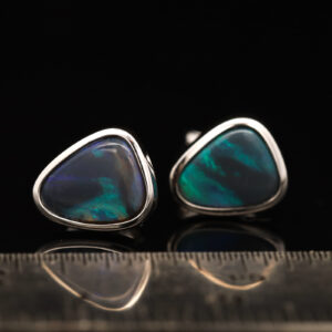 Sterling Silver Blue Green Purple Solid Australian Black Opal Earrings