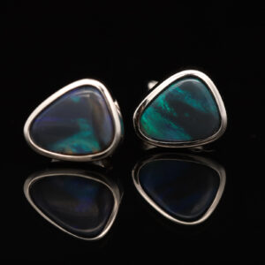 Sterling Silver Blue Green Purple Solid Australian Black Opal Earrings