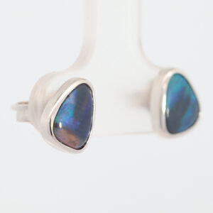 Sterling Silver Blue Green Purple Solid Australian Black Opal Earrings