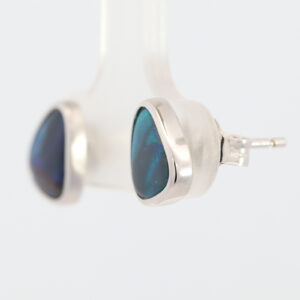 Sterling Silver Blue Green Purple Solid Australian Black Opal Earrings