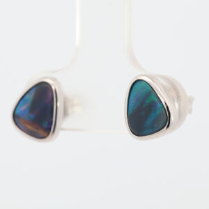 Sterling Silver Blue Green Purple Solid Australian Black Opal Earrings