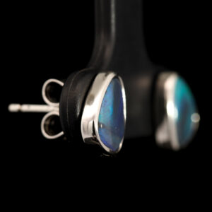 Sterling Silver Blue Green Purple Solid Australian Black Opal Earrings