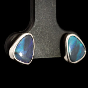 Sterling Silver Blue Green Purple Solid Australian Black Opal Earrings