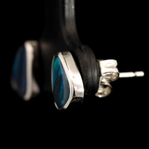 Sterling Silver Blue Green Purple Solid Australian Black Opal Earrings