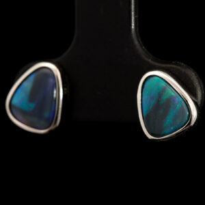 Sterling Silver Blue Green Purple Solid Australian Black Opal Earrings