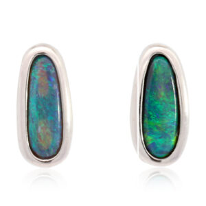 Sterling Silver Blue Green Solid Australian Black Opal Earrings