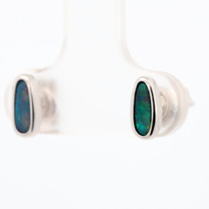 Sterling Silver Blue Green Solid Australian Black Opal Earrings