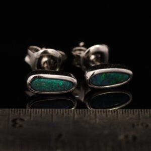 Sterling Silver Blue Green Solid Australian Black Opal Earrings