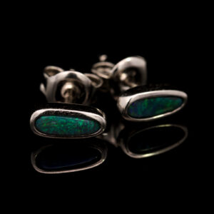 Sterling Silver Blue Green Solid Australian Black Opal Earrings