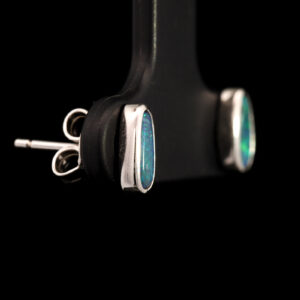 Sterling Silver Blue Green Solid Australian Black Opal Earrings