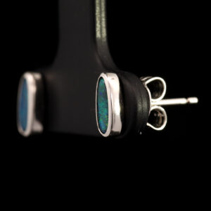 Sterling Silver Blue Green Solid Australian Black Opal Earrings