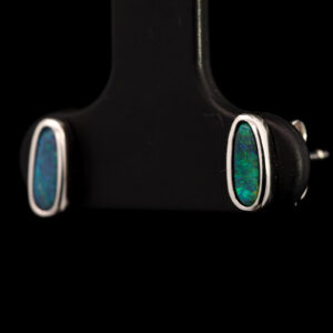 Sterling Silver Blue Green Solid Australian Black Opal Earrings