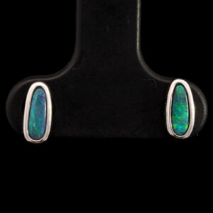 Sterling Silver Blue Green Solid Australian Black Opal Earrings