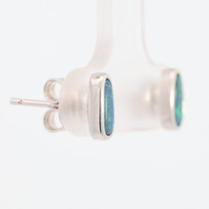 Sterling Silver Blue Green Solid Australian Black Opal Earrings