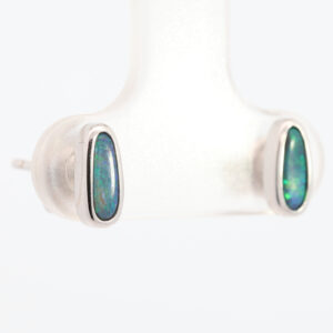 Sterling Silver Blue Green Solid Australian Black Opal Earrings