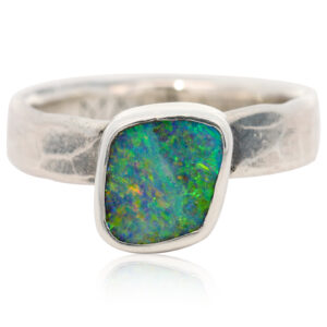 Sterling Silver Blue Green Yellow Orange Solid Australian Boulder Opal Ring