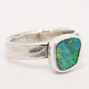 Sterling Silver Blue Green Yellow Orange Solid Australian Boulder Opal Ring