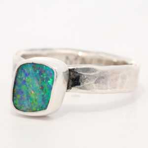 Sterling Silver Blue Green Yellow Orange Solid Australian Boulder Opal Ring