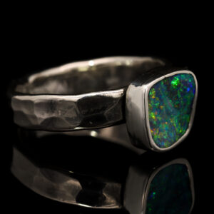 Sterling Silver Blue Green Yellow Orange Solid Australian Boulder Opal Ring