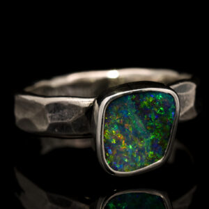 Sterling Silver Blue Green Yellow Orange Solid Australian Boulder Opal Ring