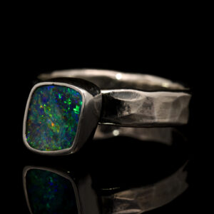 Sterling Silver Blue Green Yellow Orange Solid Australian Boulder Opal Ring