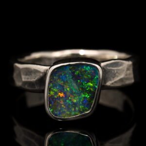 Sterling Silver Blue Green Yellow Orange Solid Australian Boulder Opal Ring