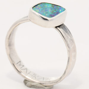 Sterling Silver Blue Green Yellow Orange Solid Australian Boulder Opal Ring