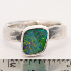 Sterling Silver Blue Green Yellow Orange Solid Australian Boulder Opal Ring
