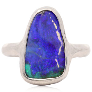 Sterling Silver Blue Green Purple Solid Australian Boulder Opal Ring